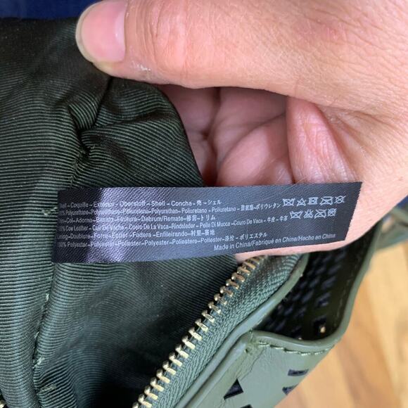 Street Level Dark Olive Green Vegan Leather Abstract Mesh Shoulder Bag - Picture 10 of 11